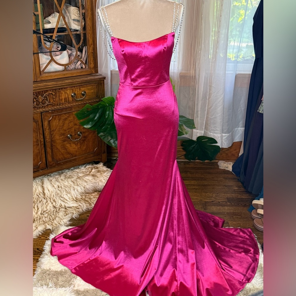 Ieena x Mac Duggal Pink Satin Evening Gown